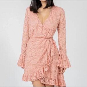 Free People We Are HAH Wrap Star Dress Sz XS Womens Pink Lace Wrap Around Tie Dr
